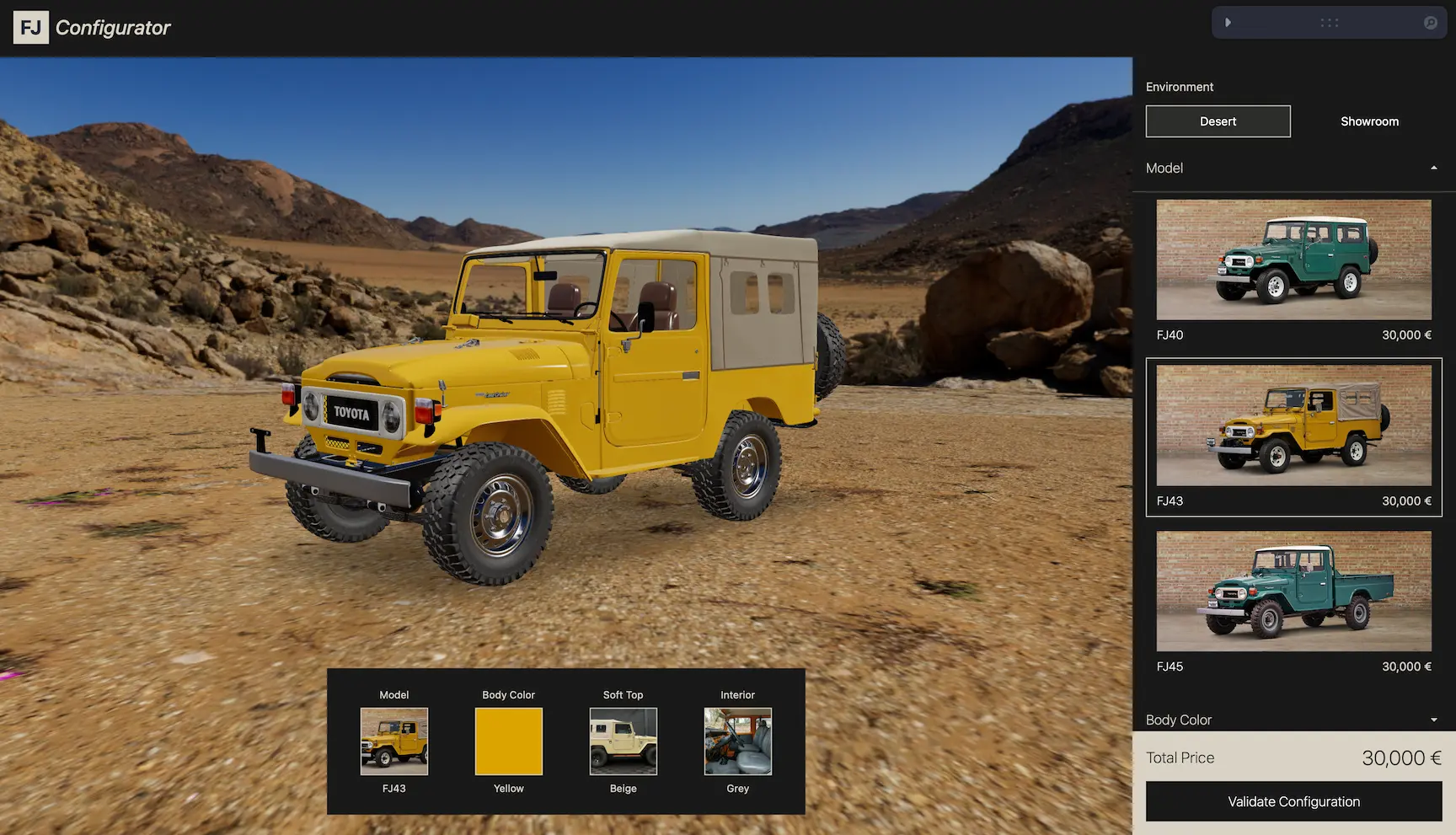 Screenshot du configurateur 3D